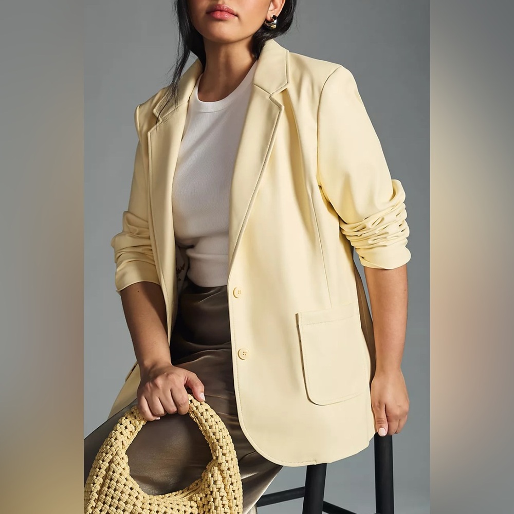 Anthropologie Faux Leather Blazer/ Jacket. Lapel collar, 2 pockets. Cream. 1X
